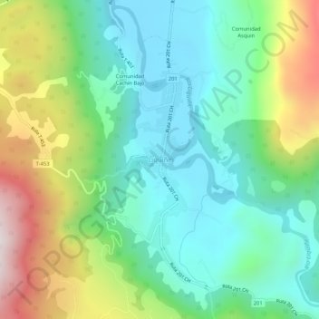 Carte topographique Liquiñe, altitude, relief