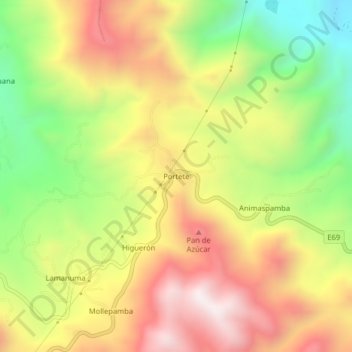 Carte topographique Portete, altitude, relief