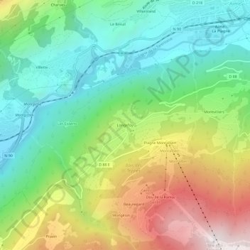 Carte topographique Longefoy, altitude, relief