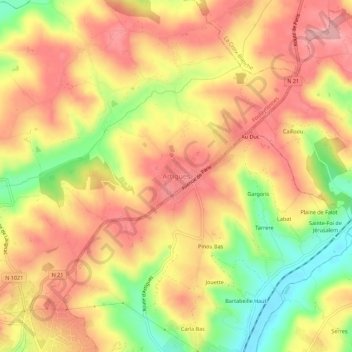 Carte topographique Artigues, altitude, relief