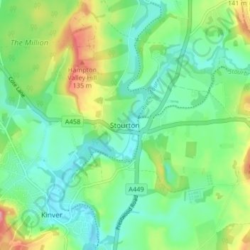 Carte topographique Stourton, altitude, relief