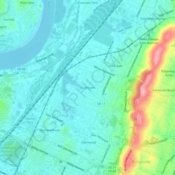 Carte topographique Bushtown, altitude, relief