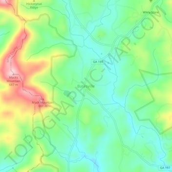 Carte topographique Batesville, altitude, relief
