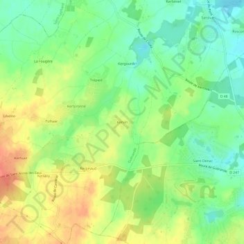 Carte topographique Kervin, altitude, relief