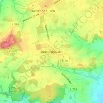 Carte topographique Sünninghausen, altitude, relief