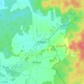 Carte topographique Kolpien, altitude, relief
