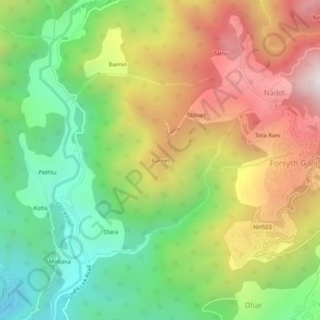 Carte topographique Barnet, altitude, relief