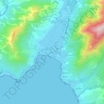 Carte topographique Sagone, altitude, relief
