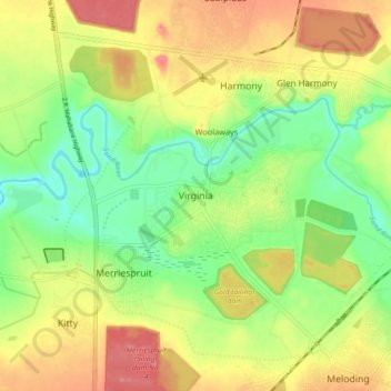 Carte topographique Virginia, altitude, relief