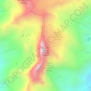 Carte topographique Aiguilles Rouges d'Arolla, altitude, relief