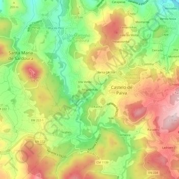 Carte topographique Regadinhas, altitude, relief