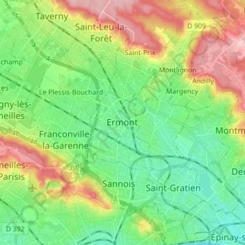 Carte topographique Ermont, altitude, relief