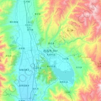 Carte topographique 西昌市, altitude, relief