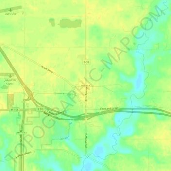 Carte topographique Nunica, altitude, relief