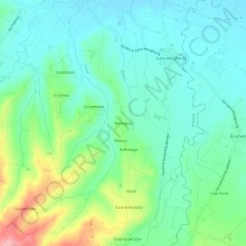 Carte topographique Romagna, altitude, relief