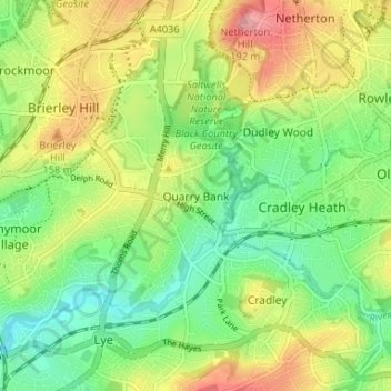 Carte topographique Quarry Bank, altitude, relief
