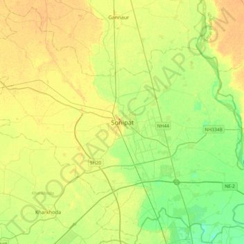 Carte topographique Sonipat, altitude, relief