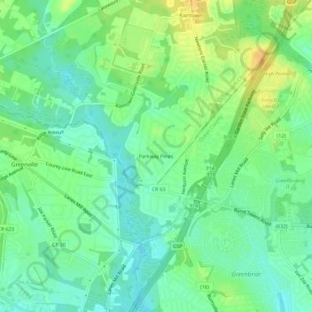 Carte topographique Parkway Pines, altitude, relief