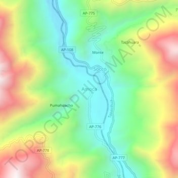 Carte topographique Amoca, altitude, relief