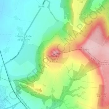 Carte topographique Roseberry Topping, altitude, relief
