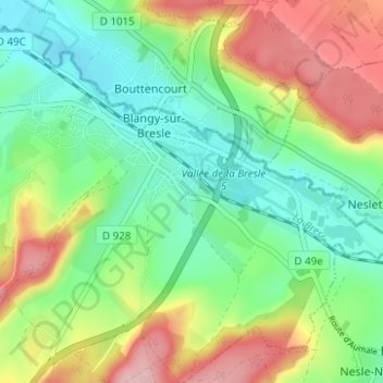 Carte topographique Fontaine, altitude, relief