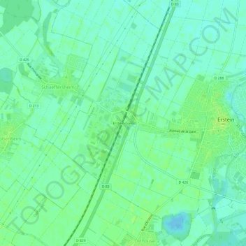 Carte topographique Erstein-Gare, altitude, relief