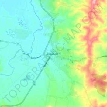Carte topographique Beaudesert, altitude, relief