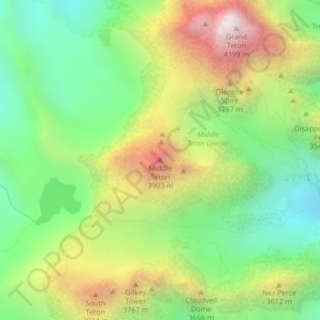 Carte topographique Middle Teton, altitude, relief