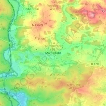 Carte topographique Michelfeld, altitude, relief