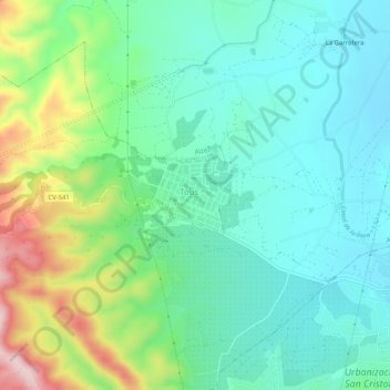 Carte topographique Tous, altitude, relief