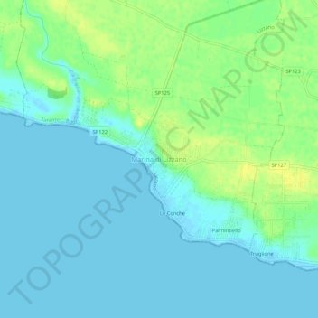 Carte topographique Marina di Lizzano, altitude, relief