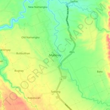 Carte topographique Mabinay, altitude, relief