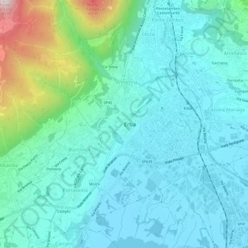 Carte topographique Erba Alta, altitude, relief