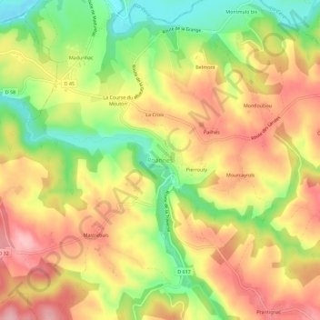 Carte topographique Roannes, altitude, relief