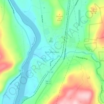 Carte topographique North Charlestown, altitude, relief