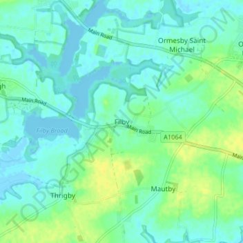 Carte topographique Filby, altitude, relief