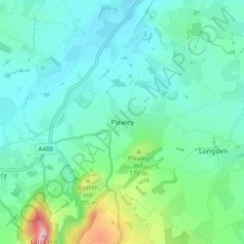 Carte topographique Plealey, altitude, relief