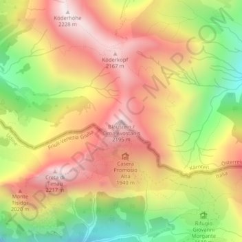 Carte topographique Blaustein / Cima Avostanis, altitude, relief