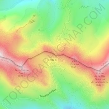 Carte topographique Col du Galibier, altitude, relief