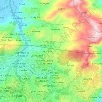 Carte topographique Ambiong, altitude, relief