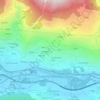 Carte topographique Argnod, altitude, relief