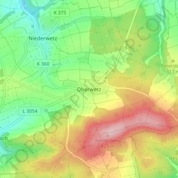 Carte topographique Oberwetz, altitude, relief