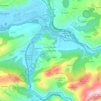 Carte topographique Lugar de Abajo, altitude, relief