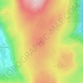 Carte topographique High Tove, altitude, relief