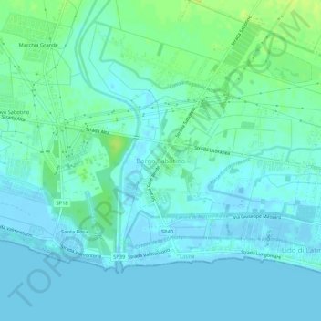 Carte topographique Borgo Sabotino, altitude, relief