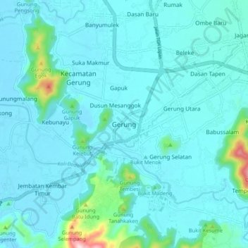 Carte topographique Gerung, altitude, relief