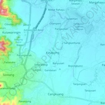 Carte topographique Katapang, altitude, relief