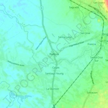 Carte topographique Nabua, altitude, relief