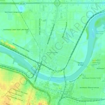 Carte topographique North Topeka, altitude, relief