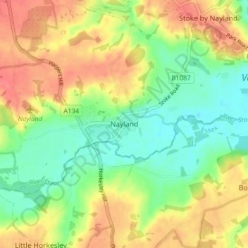 Carte topographique Nayland, altitude, relief